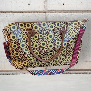 Like New Sunflower Patterned Overnight Bag With Guitar Style Carrying Strap